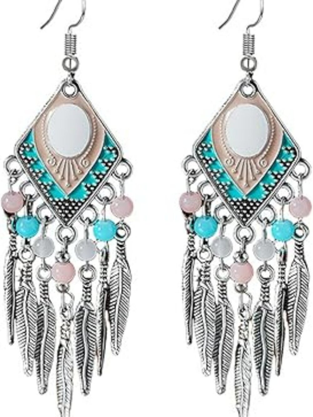 NEW Turquoise Dream Catcher Feather Earrings Bohemian Western Boho Trendy
